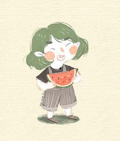 安静吃瓜少女图片,少女悠然自得